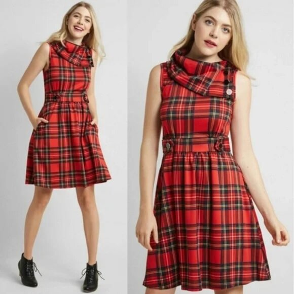 Modcloth Yellow Star Tartan Plaid Dress XL - Picture 1 of 2